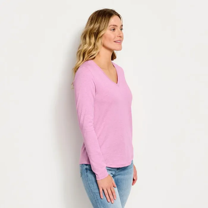 Women Perfect Relaxed VNeck LongSleeved Tee Pink Lemonade Heather Orvis Shirts
