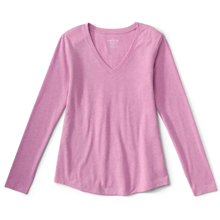 Women Perfect Relaxed VNeck LongSleeved Tee Pink Lemonade Heather Orvis Shirts