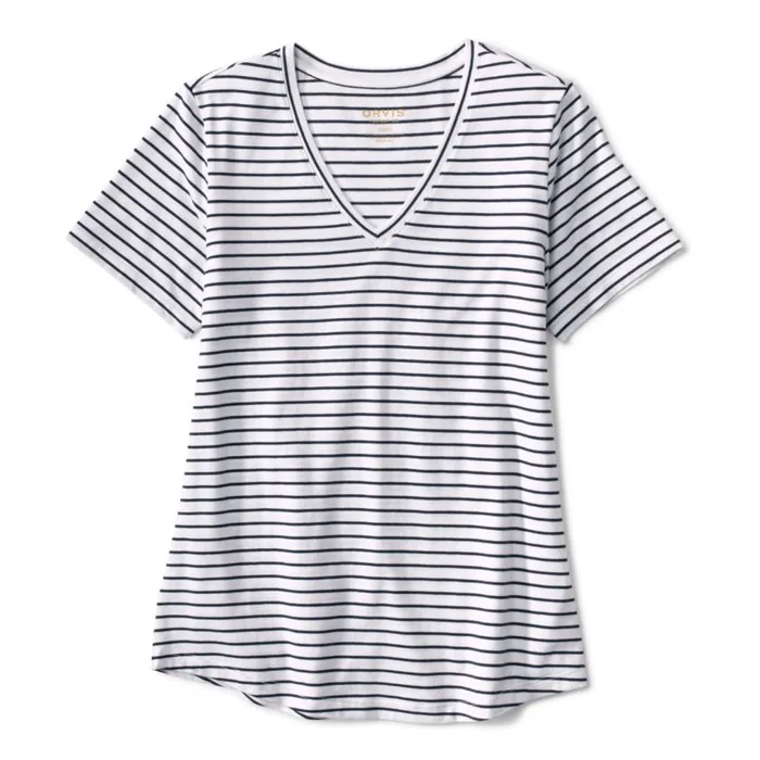 Women Perfect Relaxed VNeck ShortSleeved Tee True Navy Mini Brenton Stripe Orvis Shirts