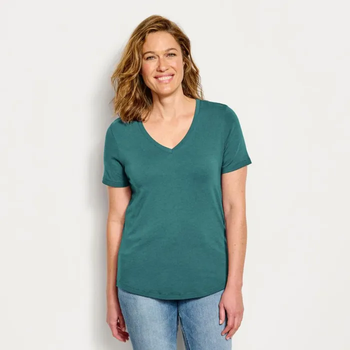 Women Perfect Relaxed VNeck ShortSleeved Tee True Navy Mini Brenton Stripe Orvis Shirts