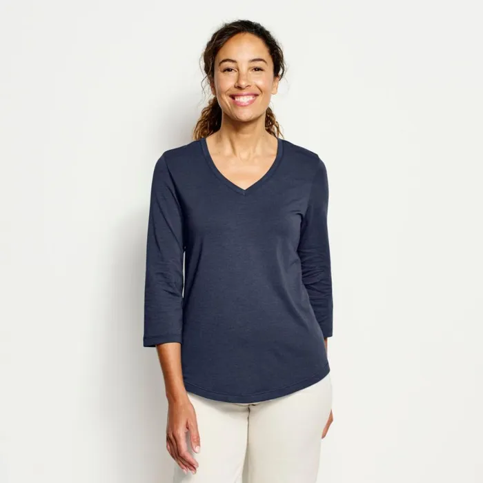 Women Perfect Relaxed VNeck ThreeQuarter Sleeve Tee Blue Moon Orvis Shirts
