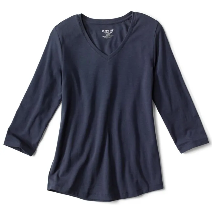 Women Perfect Relaxed VNeck ThreeQuarter Sleeve Tee Blue Moon Orvis Shirts