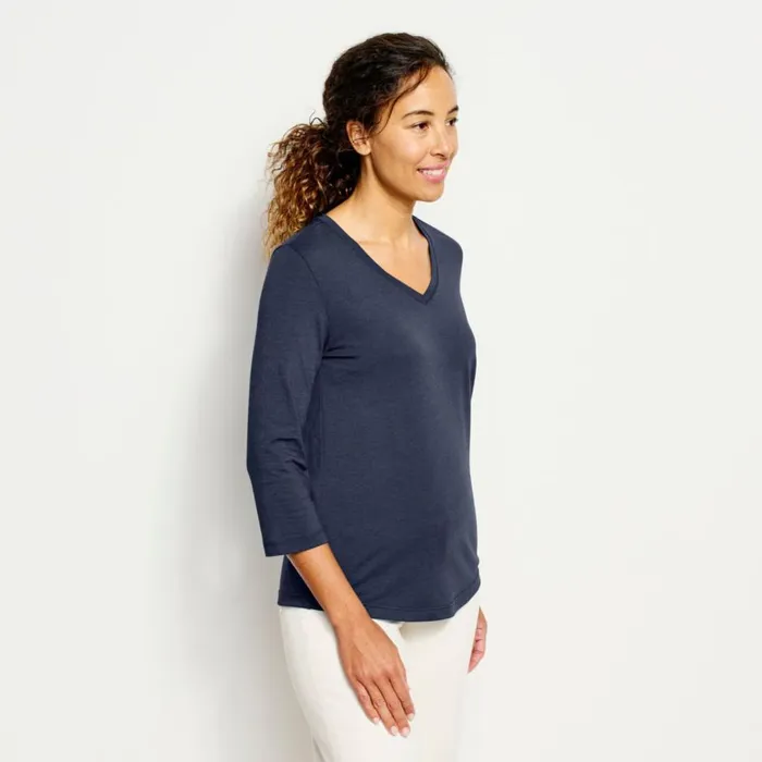 Women Perfect Relaxed VNeck ThreeQuarter Sleeve Tee Blue Moon Orvis Shirts