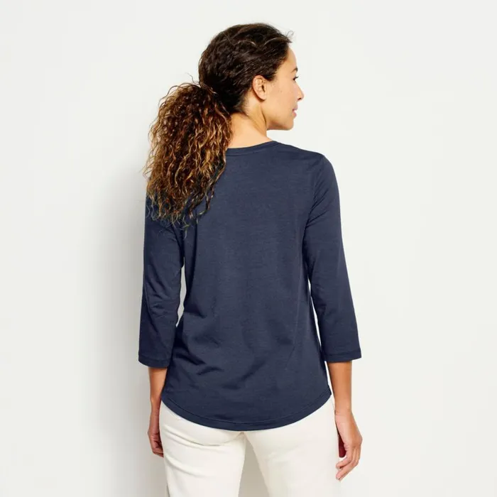 Women Perfect Relaxed VNeck ThreeQuarter Sleeve Tee Blue Moon Orvis Shirts