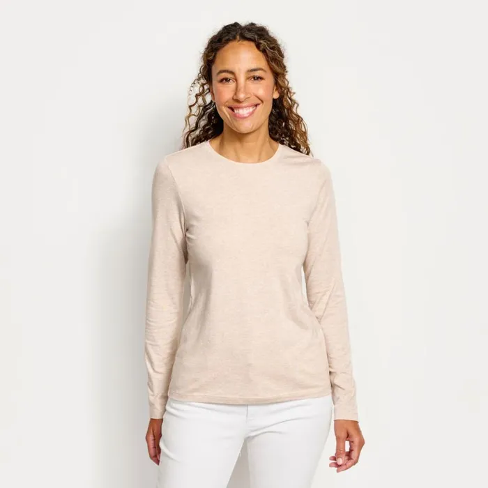 Women Perfect True Crew LongSleeved Tee Oatmeal Heather Orvis Shirts