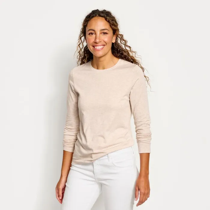 Women Perfect True Crew LongSleeved Tee Oatmeal Heather Orvis Shirts