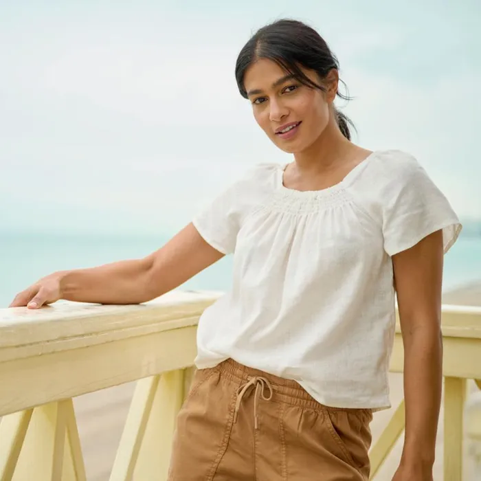 Women Performance Linen SquareNeck ShortSleeved Top White Orvis Shirts
