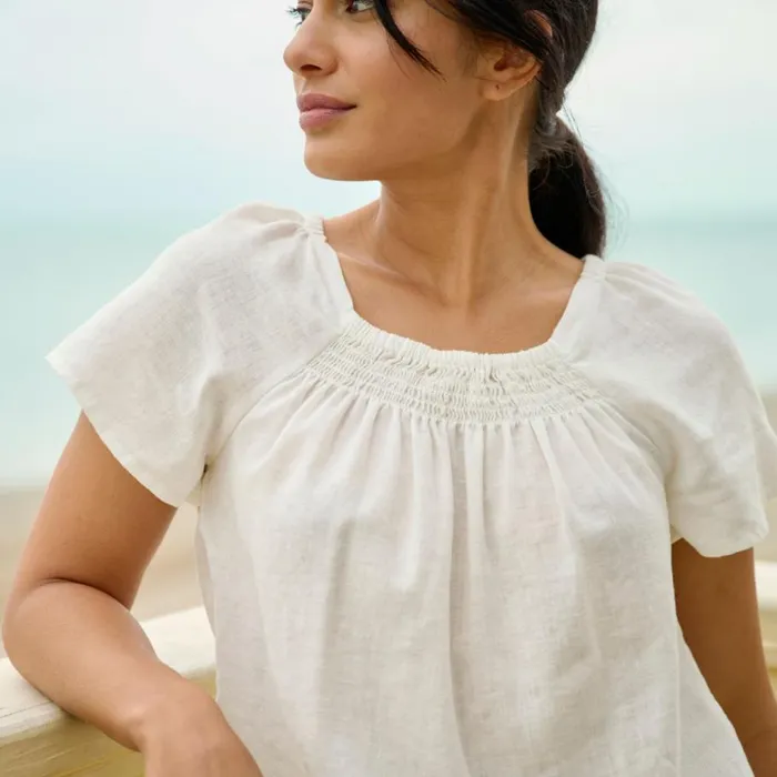 Women Performance Linen SquareNeck ShortSleeved Top White Orvis Shirts