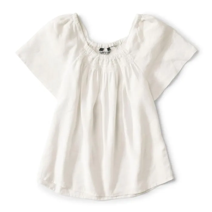 Women Performance Linen SquareNeck ShortSleeved Top White Orvis Shirts