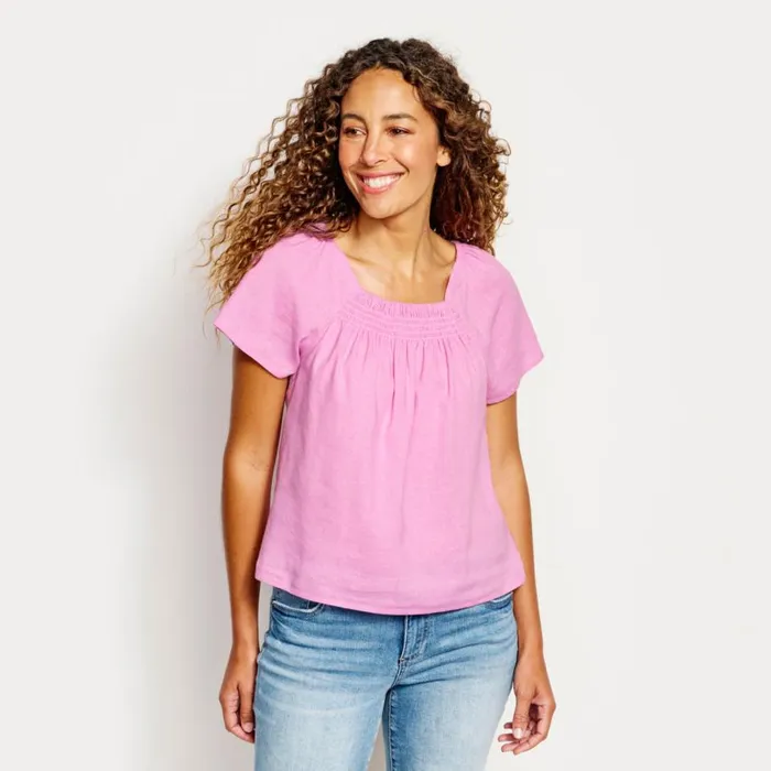 Women Performance Linen SquareNeck ShortSleeved Top White Orvis Shirts