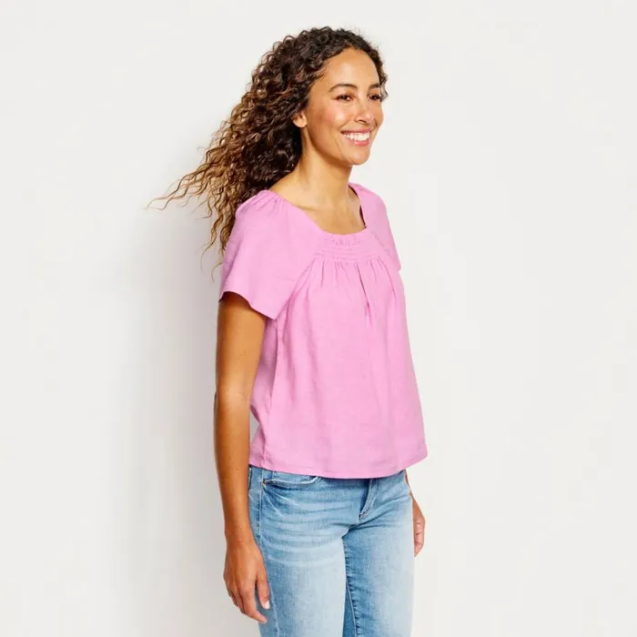 Women Performance Linen SquareNeck ShortSleeved Top White Orvis Shirts