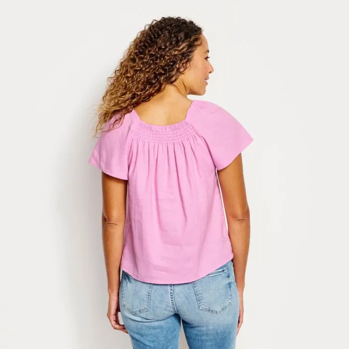 Women Performance Linen SquareNeck ShortSleeved Top White Orvis Shirts
