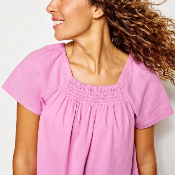 Women Performance Linen SquareNeck ShortSleeved Top White Orvis Shirts