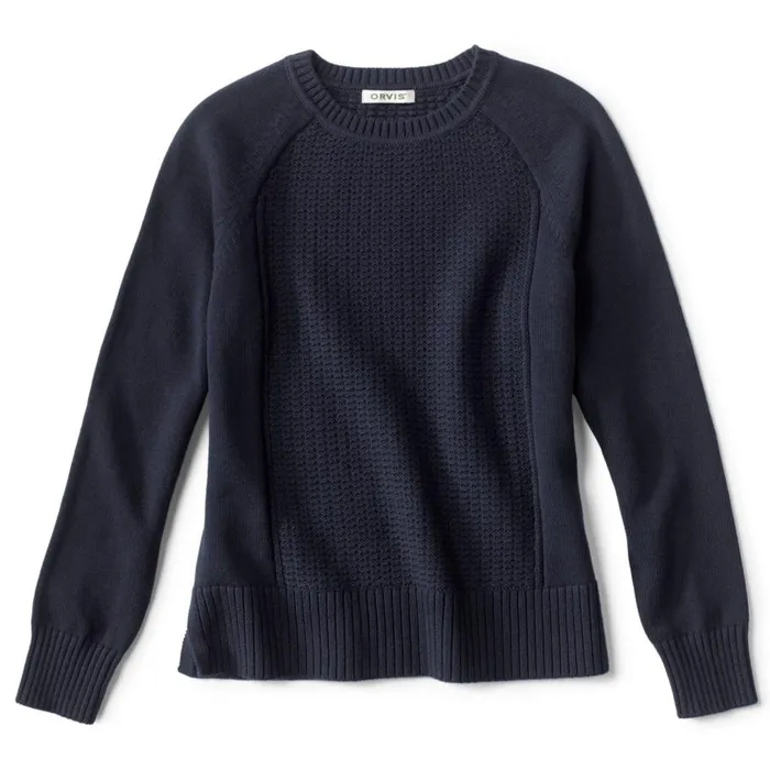 Women Pointelle Detail Crew Sweater Navy Orvis Sweaters