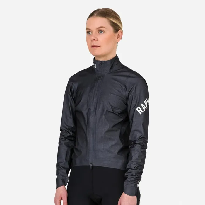 Women Pro Team GORETEX Lightweight Rain Jacket Black Charcoal Rapha Jackets and Vests