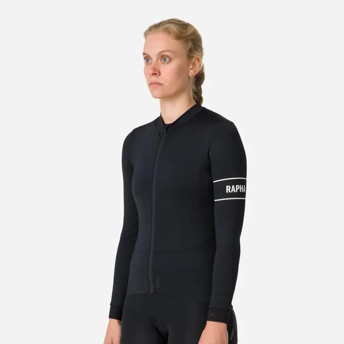 Women Pro Team Long Sleeve Thermal Jersey Blackwhitedark Greenpale Green Rapha Archive