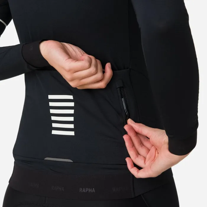 Women Pro Team Long Sleeve Thermal Jersey Blackwhitedark Greenpale Green Rapha Archive