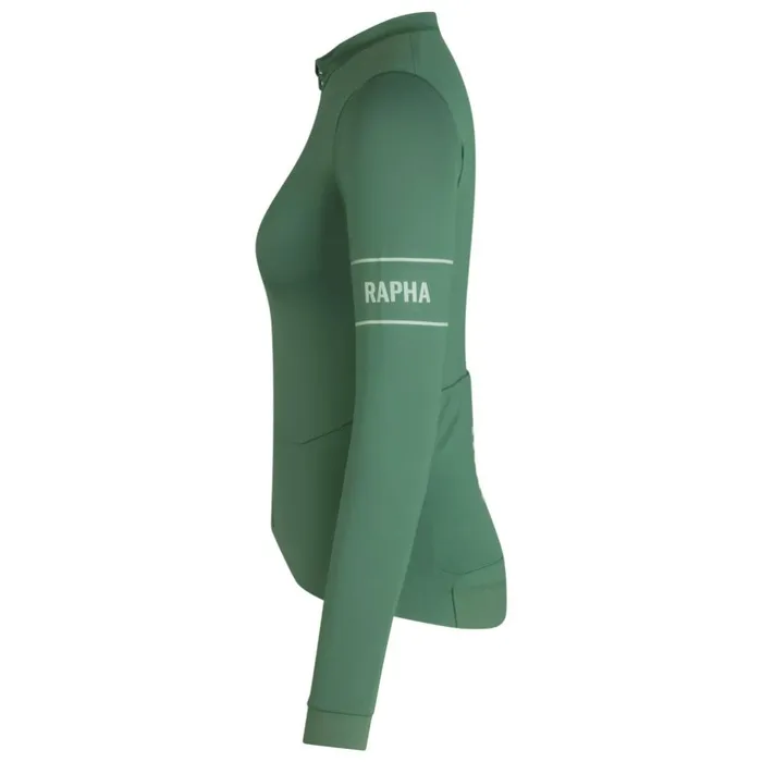 Women Pro Team Long Sleeve Thermal Jersey Blackwhitedark Greenpale Green Rapha Archive