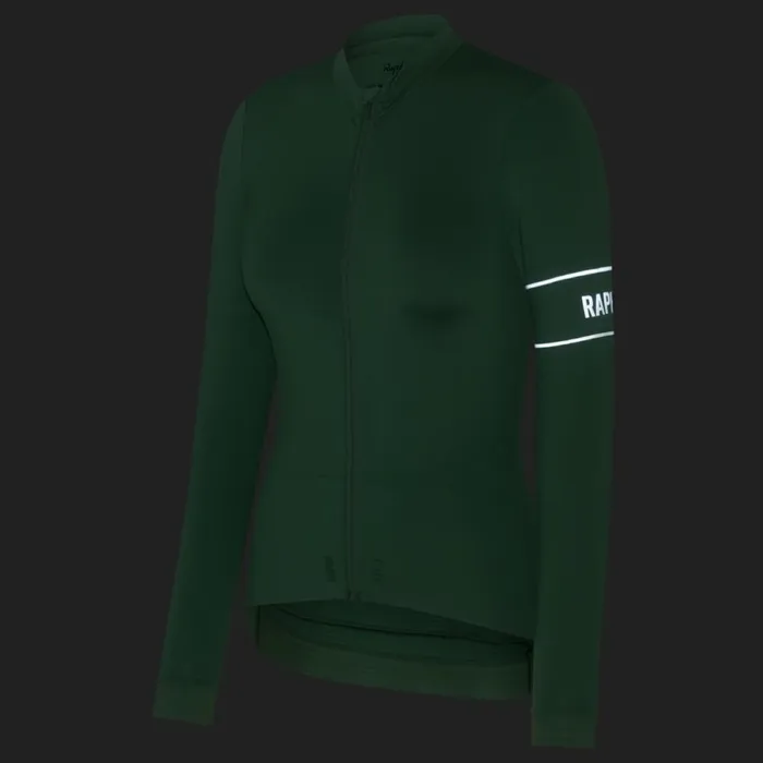 Women Pro Team Long Sleeve Thermal Jersey Blackwhitedark Greenpale Green Rapha Archive