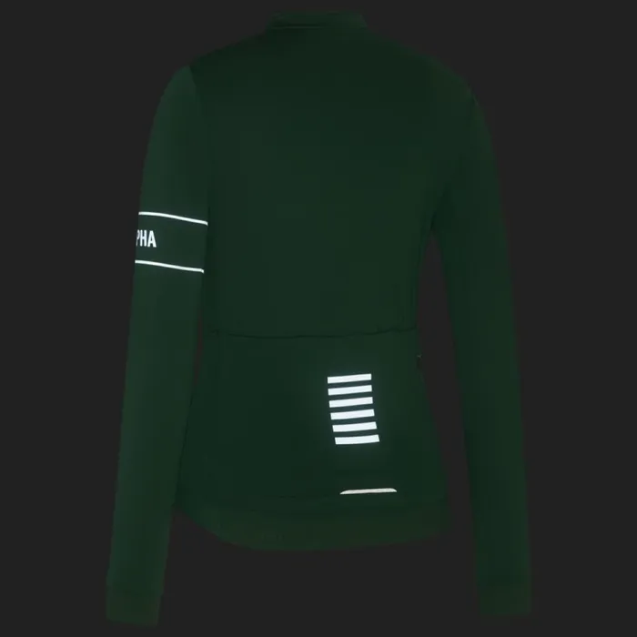 Women Pro Team Long Sleeve Thermal Jersey Blackwhitedark Greenpale Green Rapha Archive