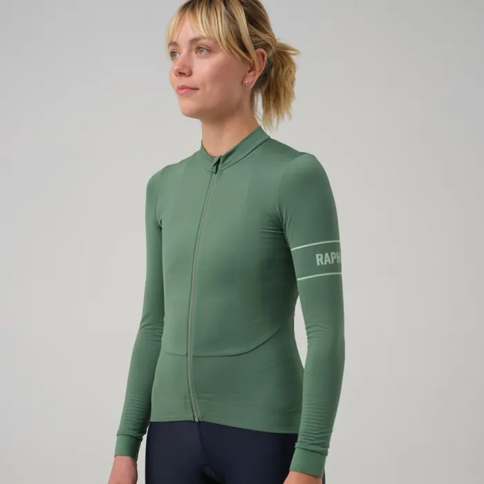 Women Pro Team Long Sleeve Thermal Jersey Blackwhitedark Greenpale Green Rapha Archive