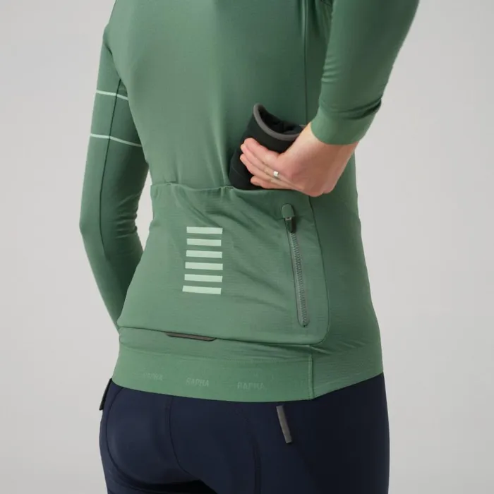 Women Pro Team Long Sleeve Thermal Jersey Blackwhitedark Greenpale Green Rapha Archive
