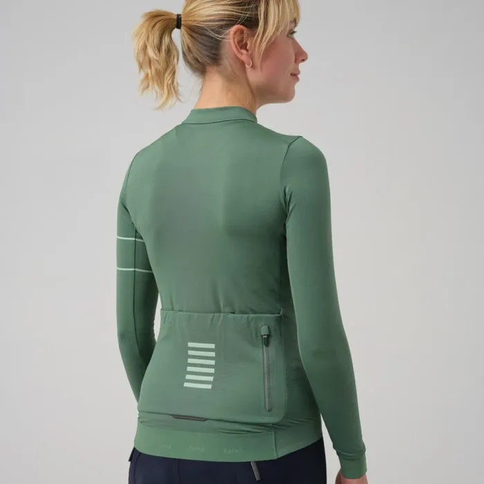 Women Pro Team Long Sleeve Thermal Jersey Blackwhitedark Greenpale Green Rapha Archive