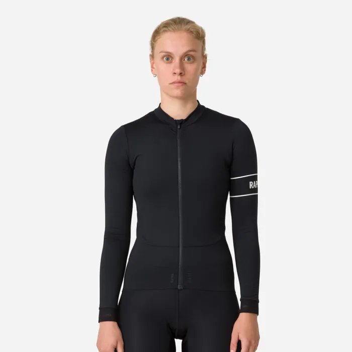 Women Pro Team Long Sleeve Thermal Jersey Blackwhitedark Greenpale Green Rapha Archive