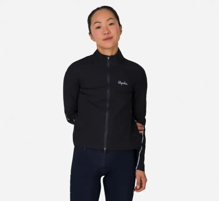 Women Rapha GoreTex Rain Jacket Blacksilverjewelled Bluesilver Reflective Rapha Jackets and Vests