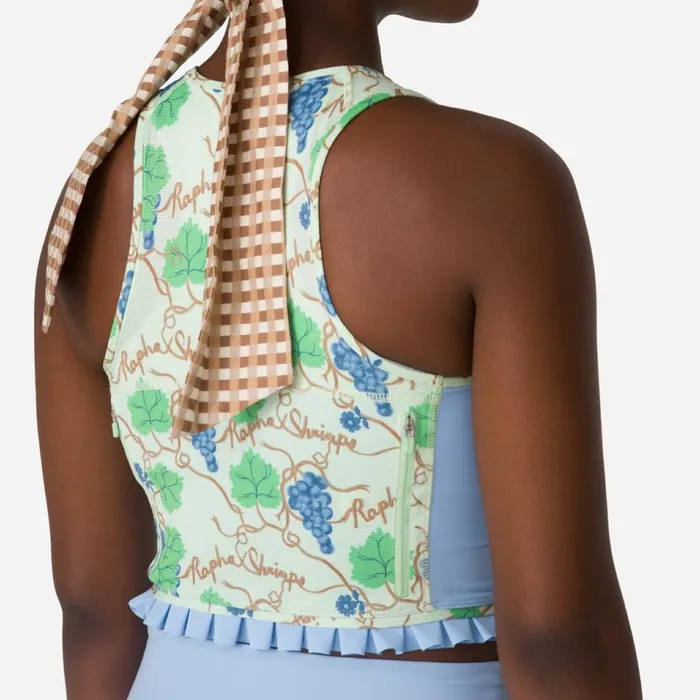 Women Rapha Shrimps Cropped Zip Tank Grape Printcornflowerwoodsmokesummer Green Rapha Hoodies TShirts and Tops