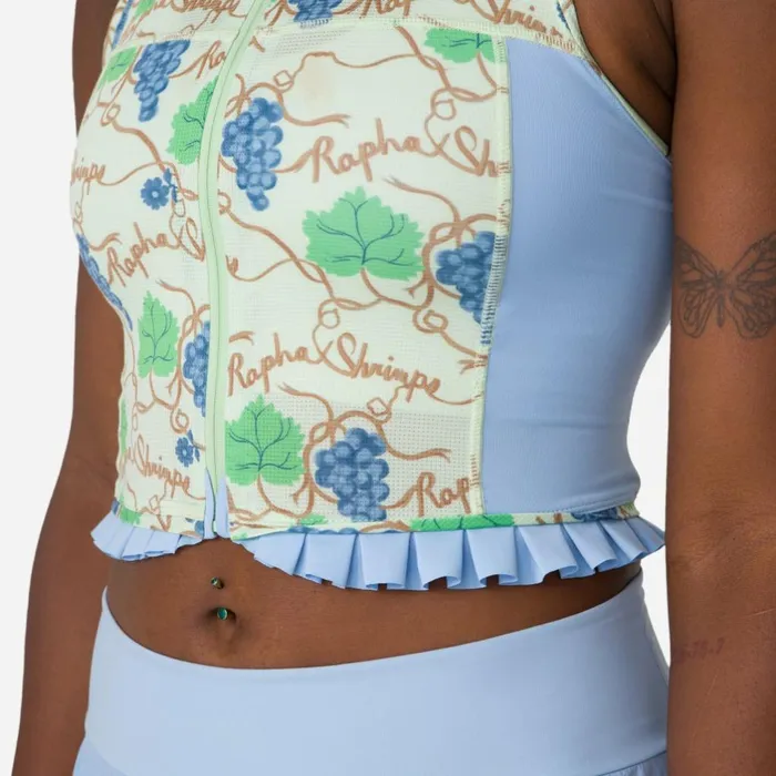Women Rapha Shrimps Cropped Zip Tank Grape Printcornflowerwoodsmokesummer Green Rapha Hoodies TShirts and Tops