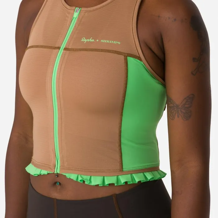 Women Rapha Shrimps Cropped Zip Tank Grape Printcornflowerwoodsmokesummer Green Rapha Hoodies TShirts and Tops