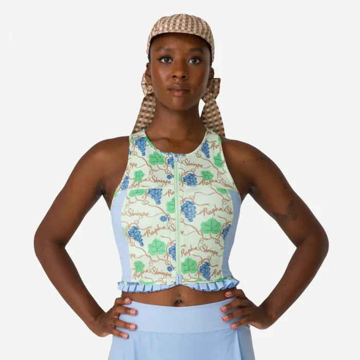Women Rapha Shrimps Cropped Zip Tank Grape Printcornflowerwoodsmokesummer Green Rapha Hoodies TShirts and Tops