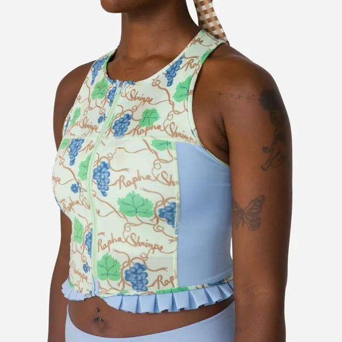 Women Rapha Shrimps Cropped Zip Tank Grape Printcornflowerwoodsmokesummer Green Rapha Hoodies TShirts and Tops