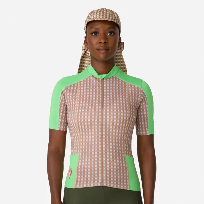 Women Rapha Shrimps Jersey Gingham Printsummer Green Rapha Jerseys