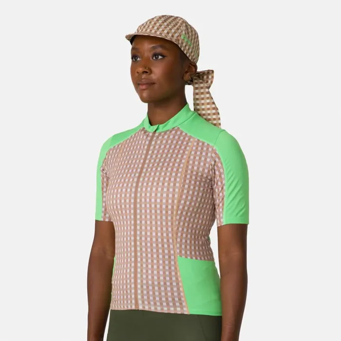 Women Rapha Shrimps Jersey Gingham Printsummer Green Rapha Jerseys