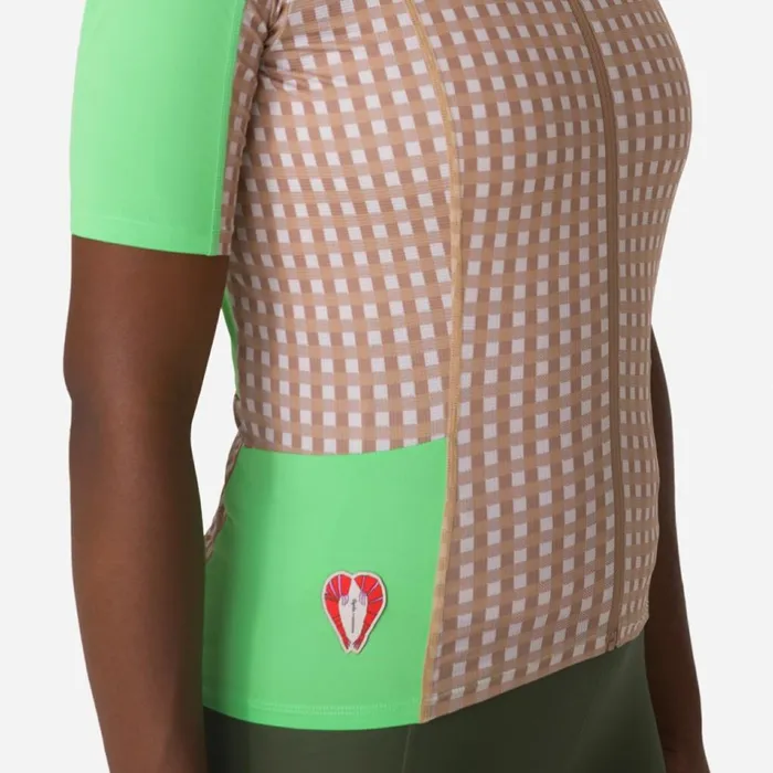 Women Rapha Shrimps Jersey Gingham Printsummer Green Rapha Jerseys