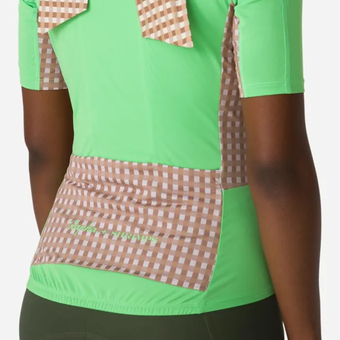Women Rapha Shrimps Jersey Gingham Printsummer Green Rapha Jerseys