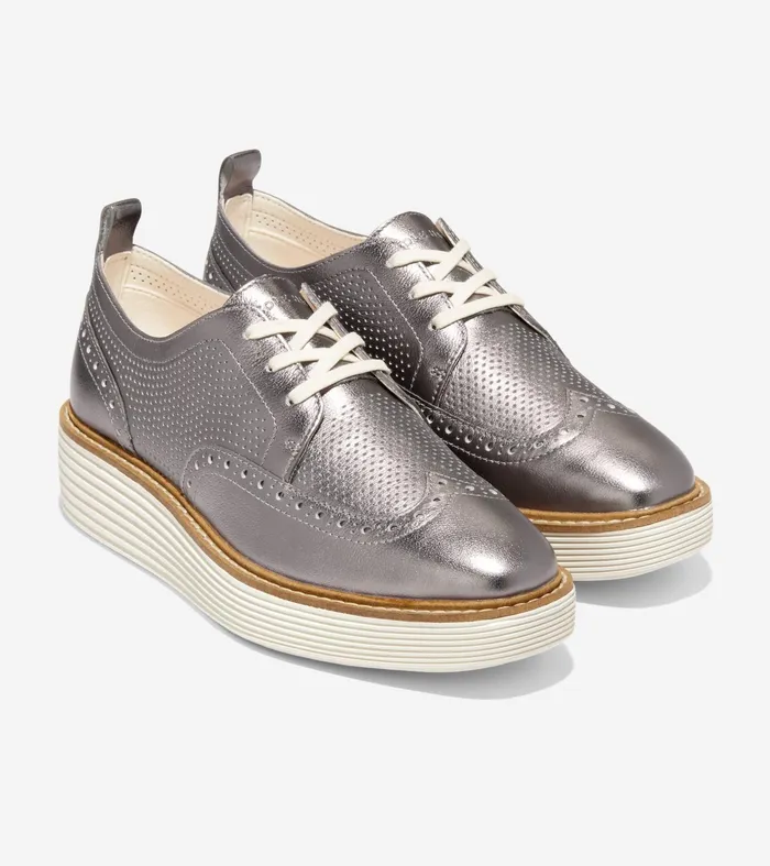 Women riginalGrand Platform Wingtip Oxfords Pewter Metallic Cole Haan Oxfords