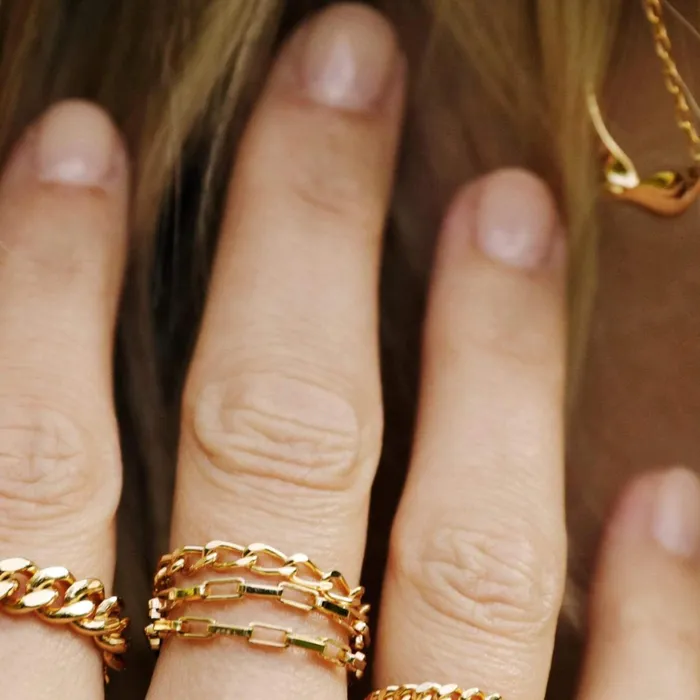 Women Ring Layering Sets Daisy London Jewellery Box And Open Curb Chain Ring Stack 18ct Gold Plate