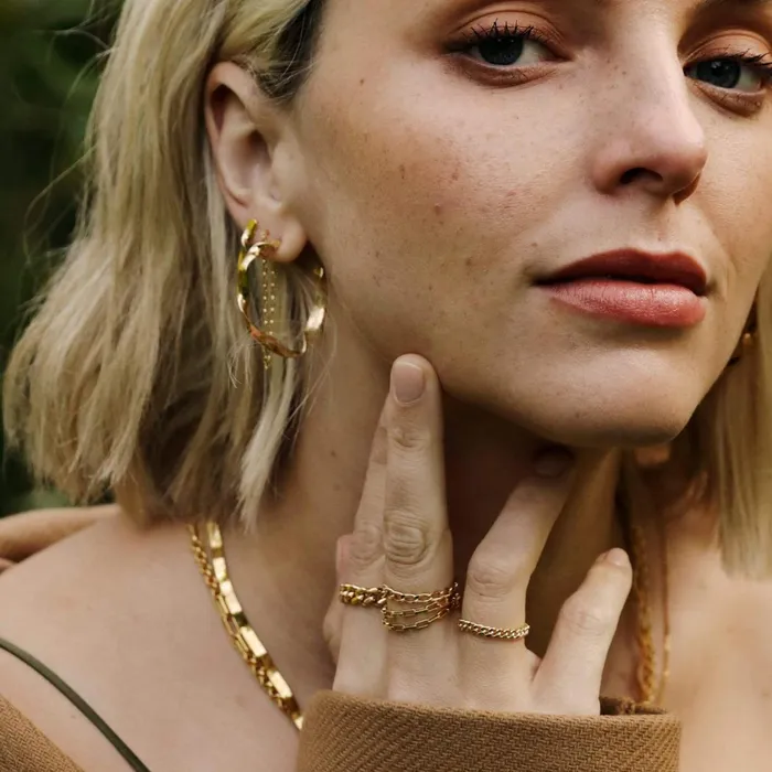 Women Ring Layering Sets Daisy London Jewellery Box And Open Curb Chain Ring Stack 18ct Gold Plate