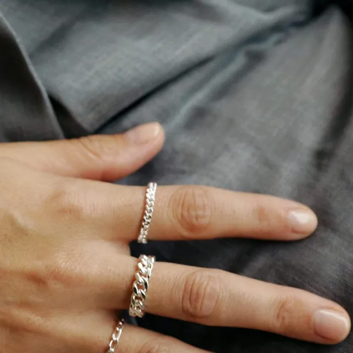 Women Ring Layering Sets Daisy London Jewellery Curb Chain Duo Ring Stack