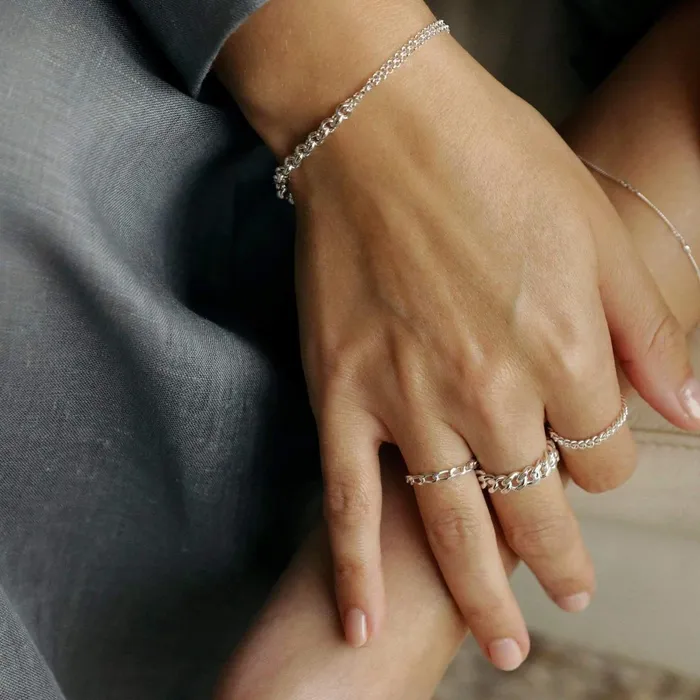 Women Ring Layering Sets Daisy London Jewellery Curb Chain Duo Ring Stack