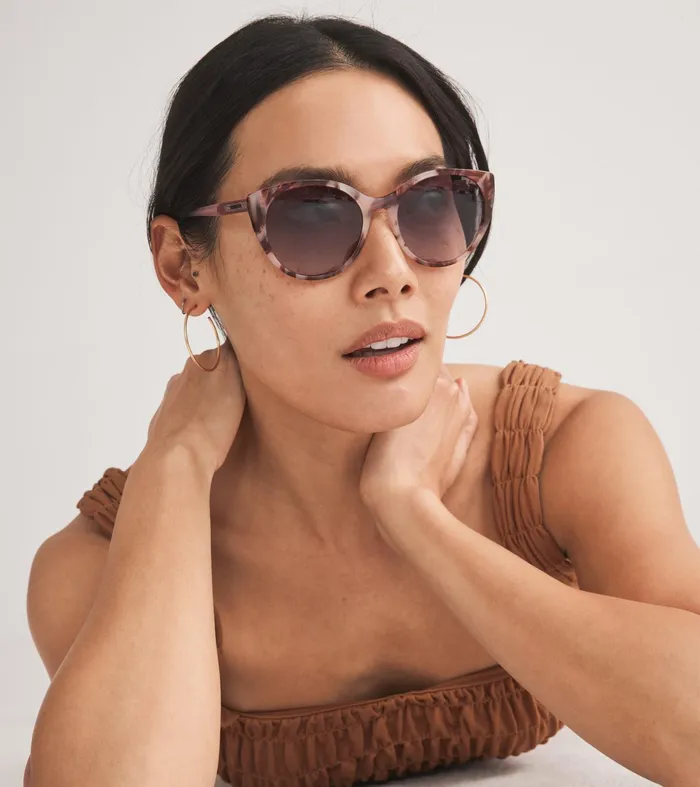Women Round Cat Eye Sunglasses Blue Tortoise Cole Haan Sunglasses