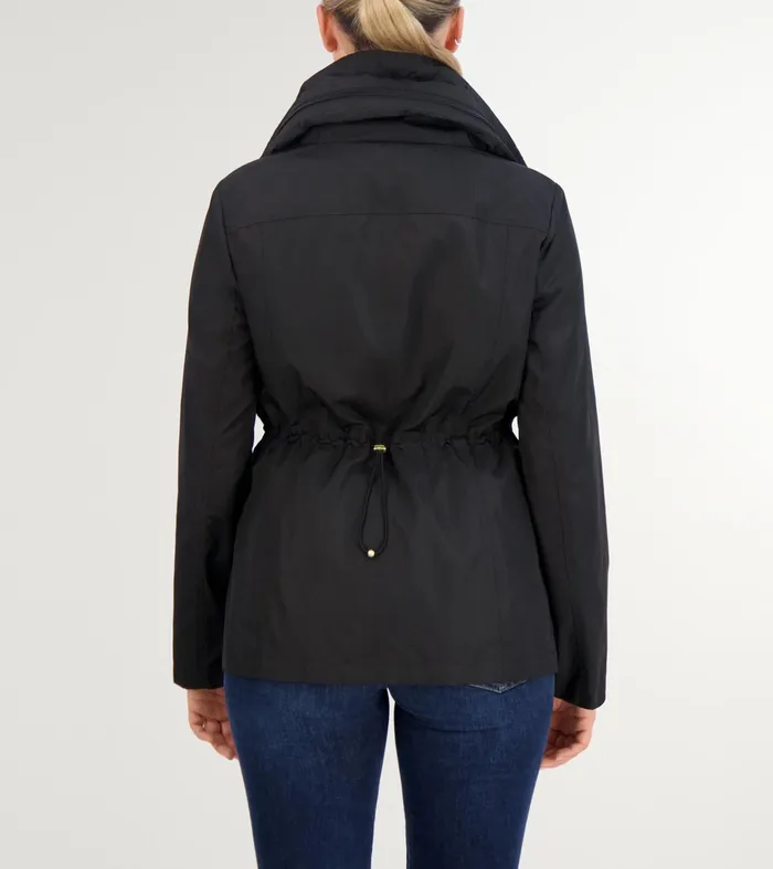 Women Short Packable Hooded Rain Jacket Black Cole Haan Outerwear