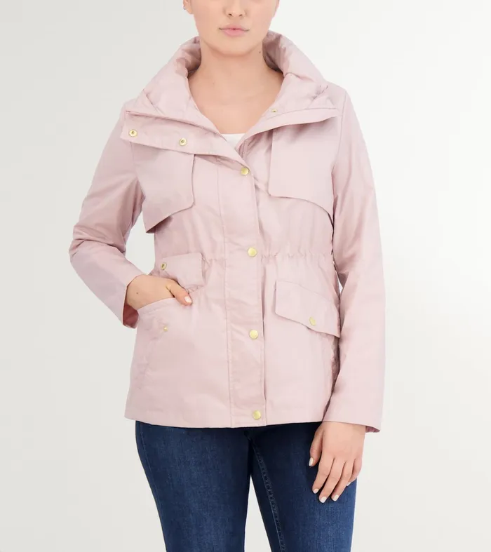 Women Short Packable Rain Jacket Canyon Rose Cole Haan Outerwear