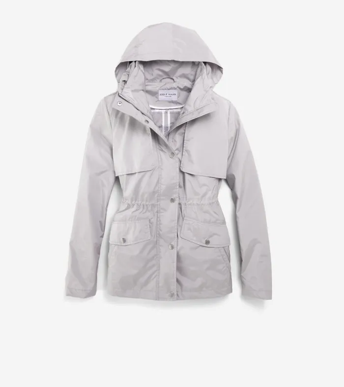Women Short Packable Rain Jacket Pearl Gray Cole Haan Outerwear