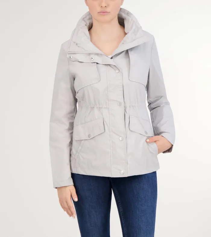 Women Short Packable Rain Jacket Pearl Gray Cole Haan Outerwear