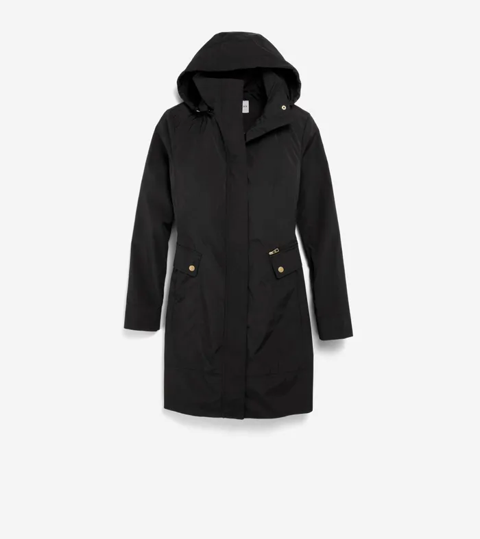 Women Signature Packable Hooded Rain Jacket Black Cole Haan Outerwear