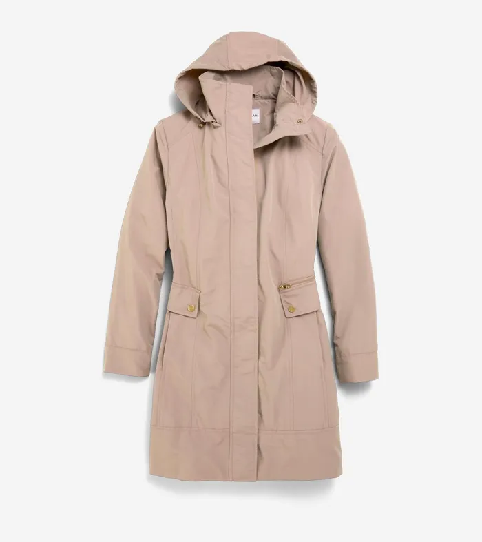 Women Signature Packable Hooded Rain Jacket Champagne Cole Haan Outerwear